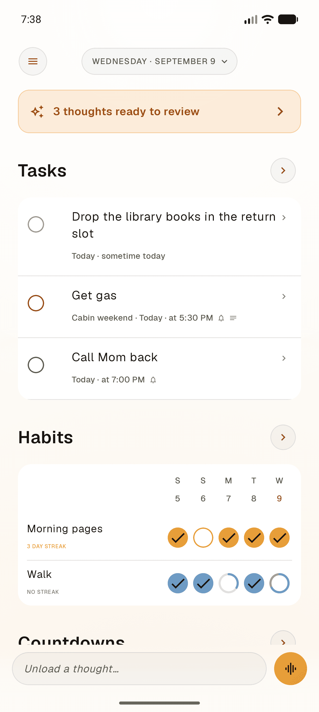 Android Home with today’s tasks, habits and a countdown