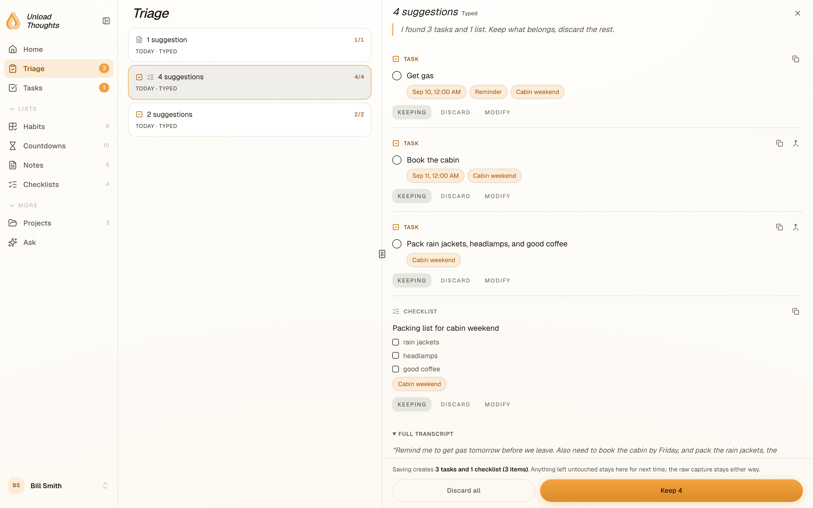 Web · Triage: One thought. A few clear next steps.